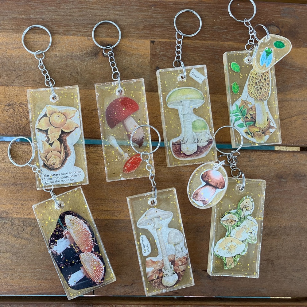 Handmade Resin EPHEMERA MUSHROOM Keychains Various Styles